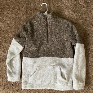 Medium White & Tan Sherpa 1/4 Zip